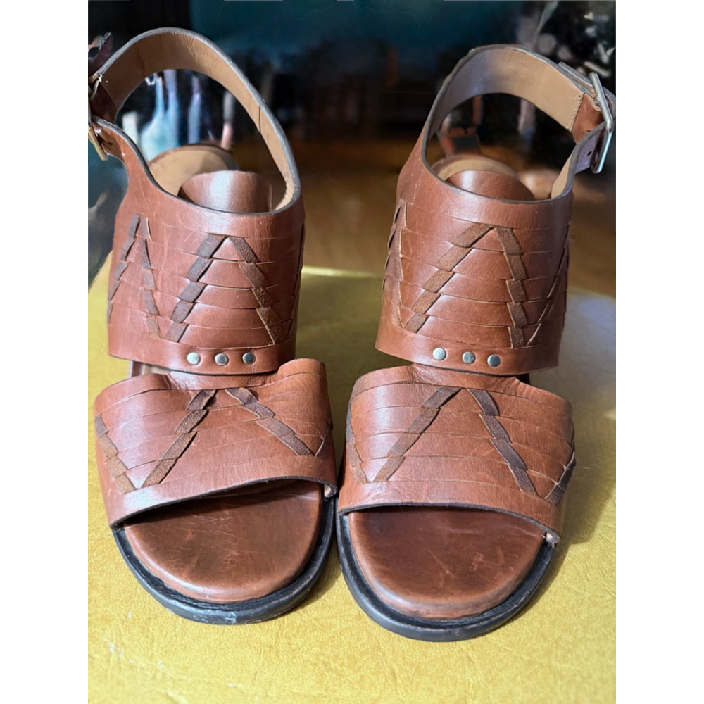Thakoon Addition Brown Leather Block Heel Sandals SZ 7.5